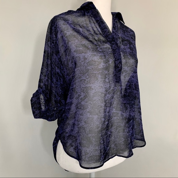 Sheer Blue Snake Print Top - Picture 1 of 8
